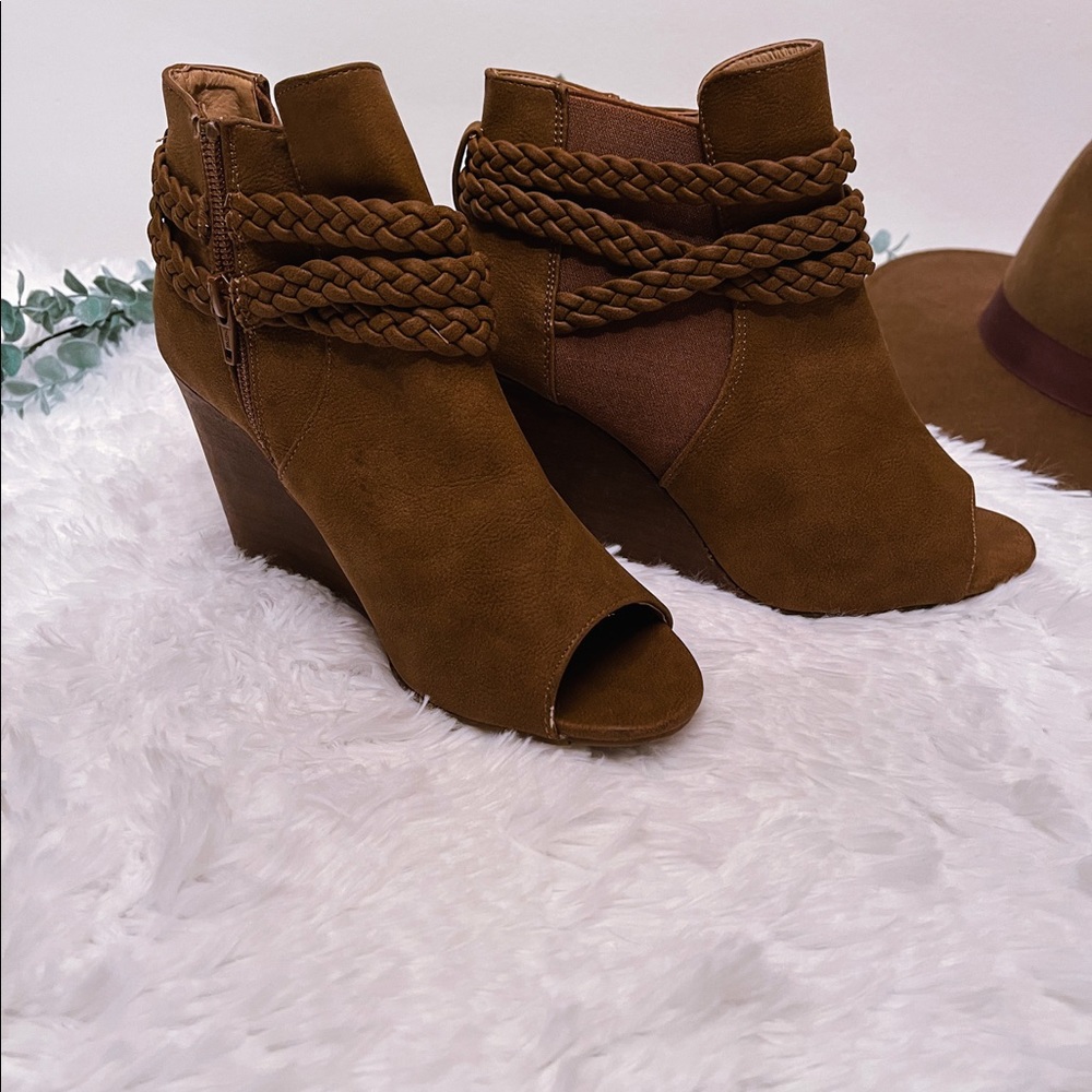 Boho Brown Suede wedge booties size 8